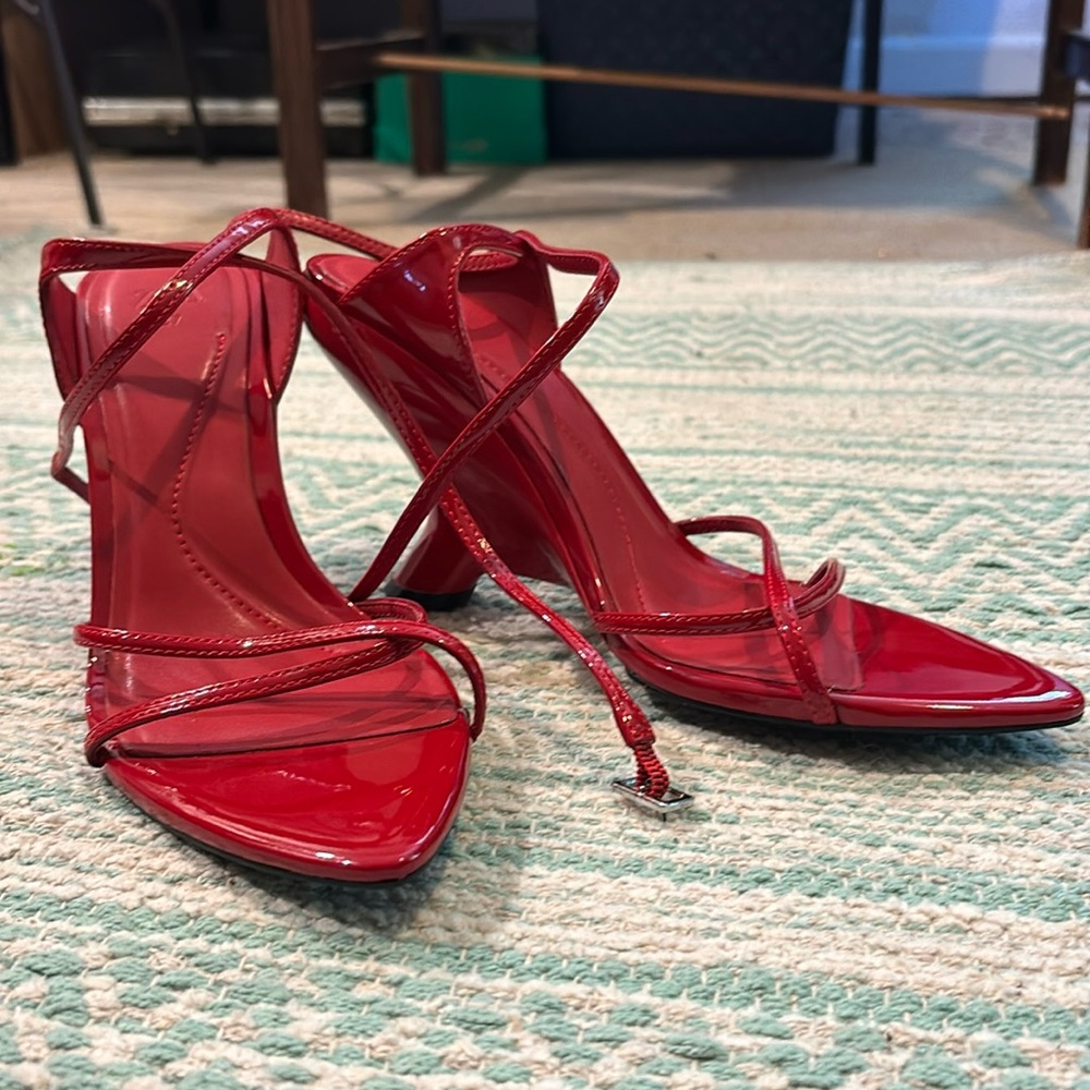 Zara red architectural wedge heels, brand new size 37/ or US6 or 7.